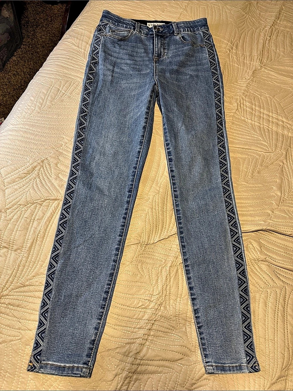 Knox Rose Geometric Side Stripe Skinny Jeans Blue Size 2